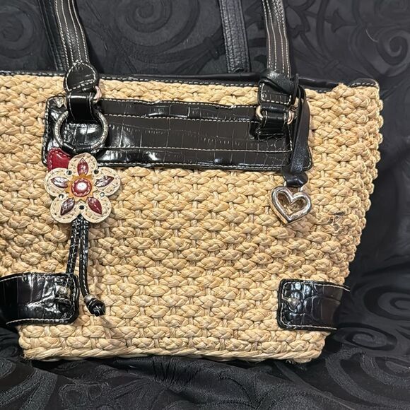 Brighton chocolate leather  Woven Straw  Shoulder   Zip bag - Picture 4 of 14